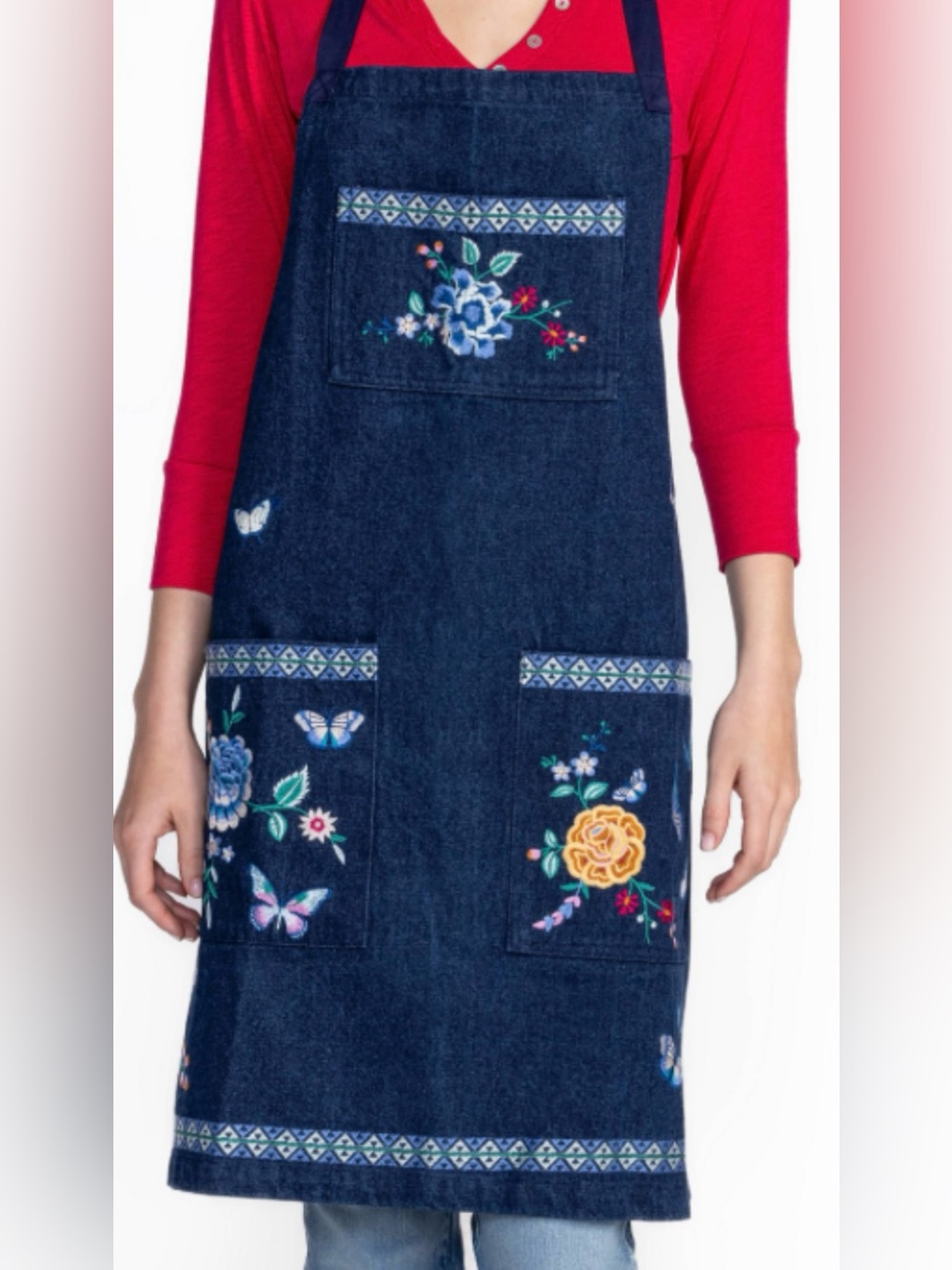 Johnny Was Taymia Embroidered Denim Apron